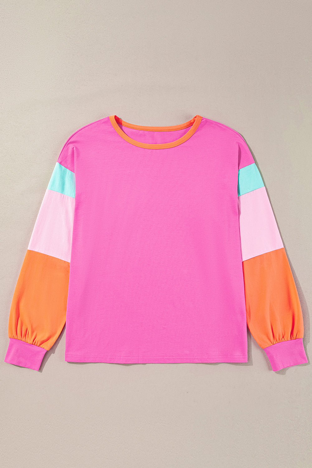 Light Blue Color Block Sleeve Loose Fit Top