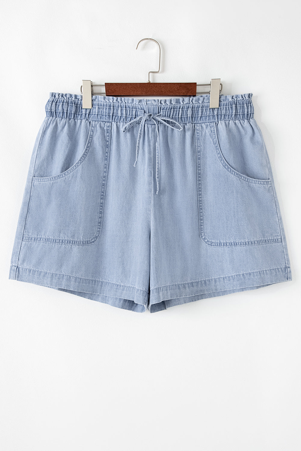 Beau Blue Pocketed Drawstring Plus Size Denim Shorts