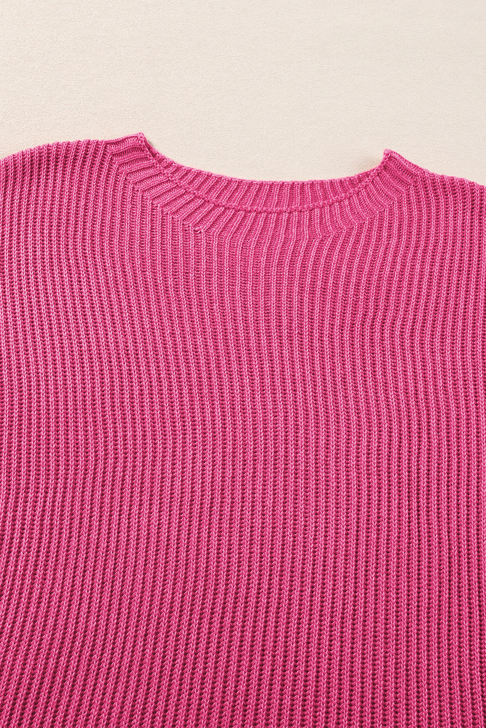 Rose Red Side Slit Short Sleeve Oversized Sweater