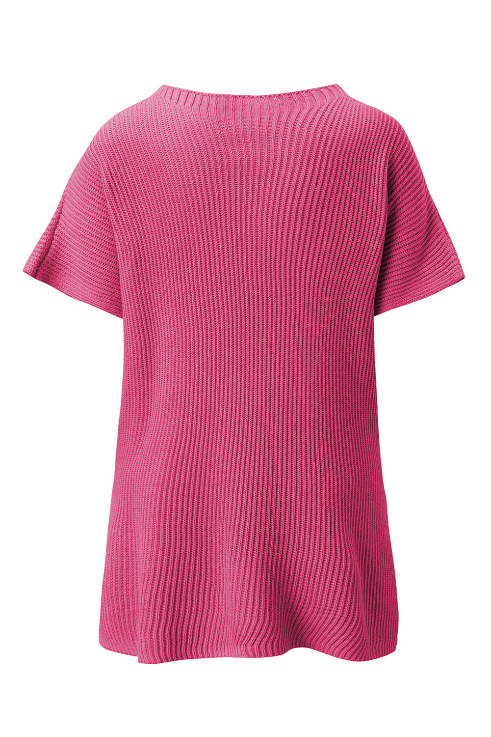 Rose Red Side Slit Short Sleeve Oversized Sweater
