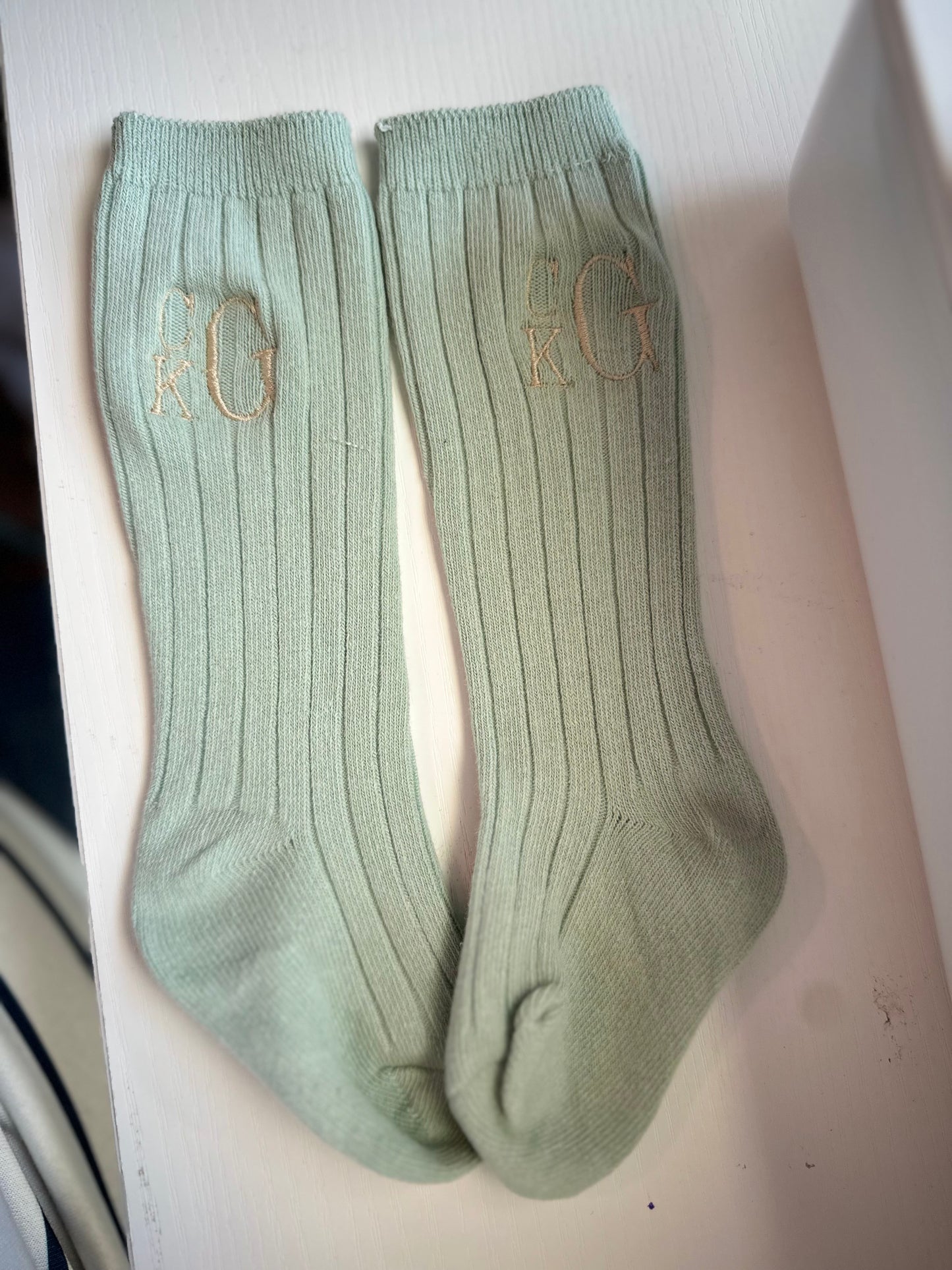 Monogrammed Knee High Ribbed Cotton Socks