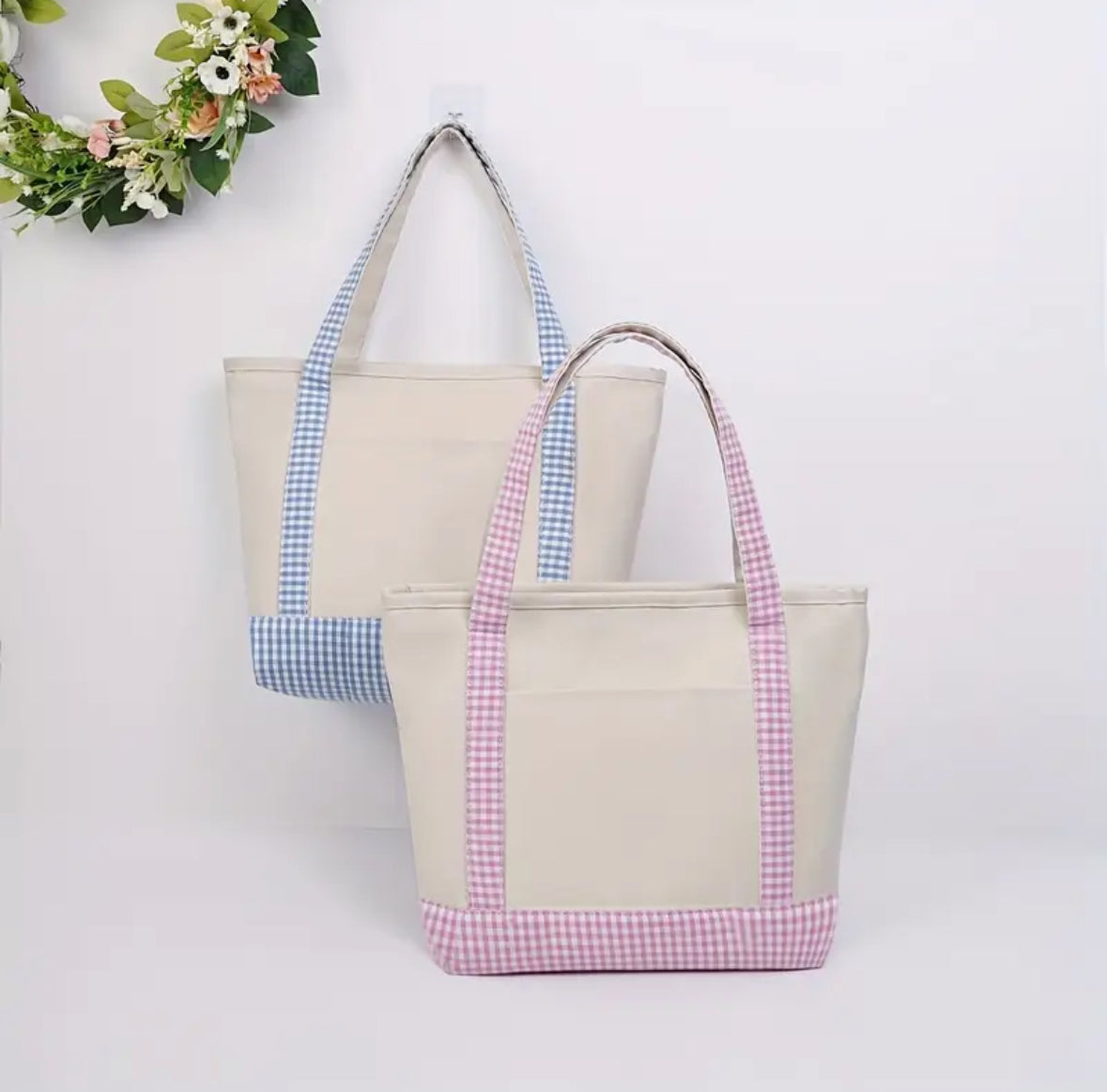 Gingham Canvas Tote Bag