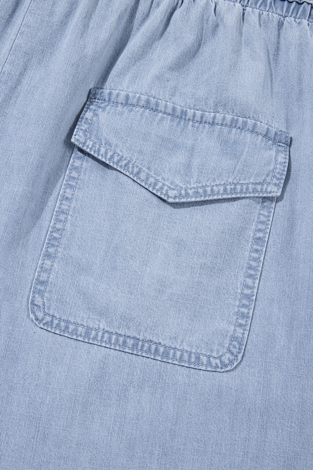 Beau Blue Pocketed Drawstring Plus Size Denim Shorts