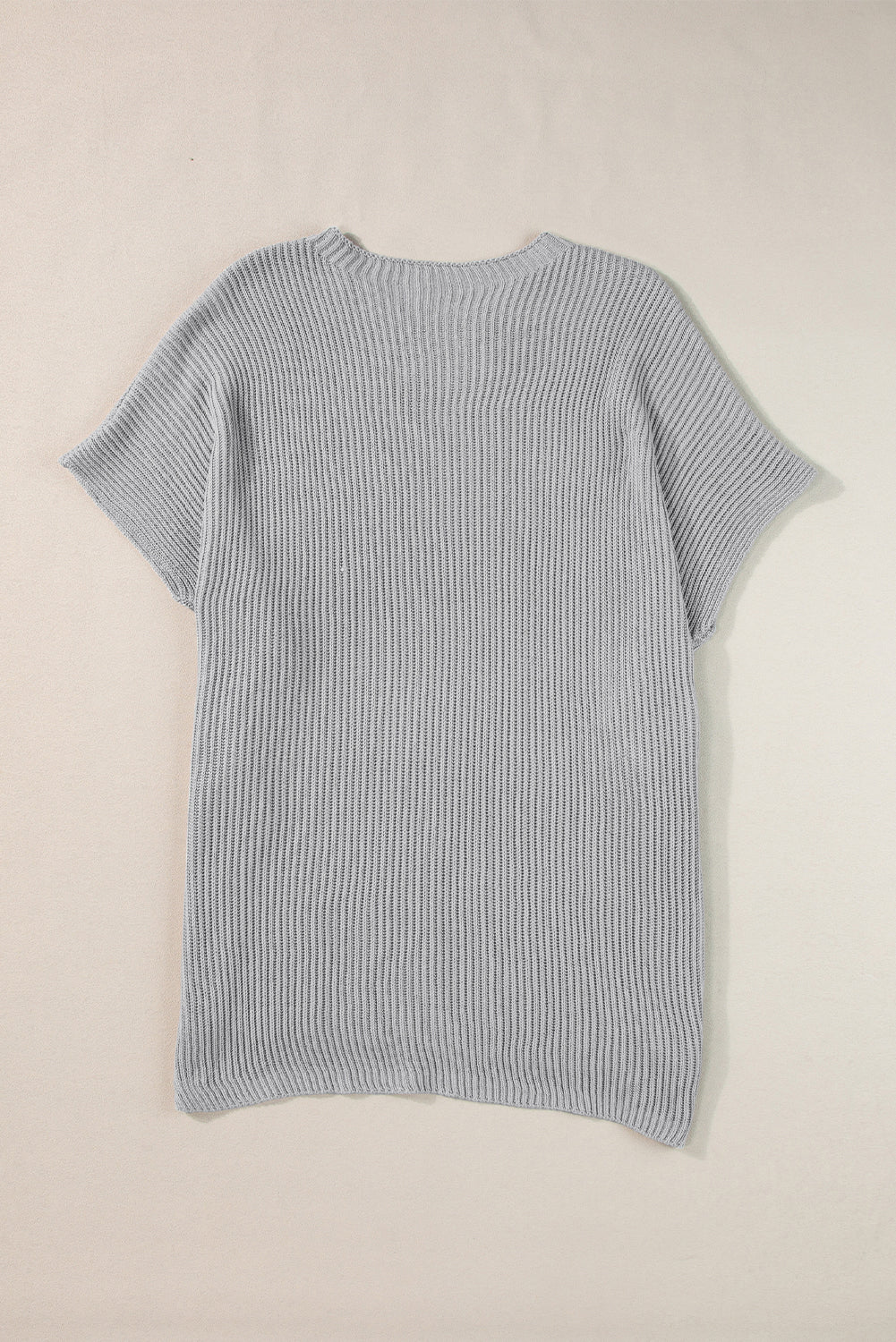 Rose Red Side Slit Short Sleeve Oversized Sweater