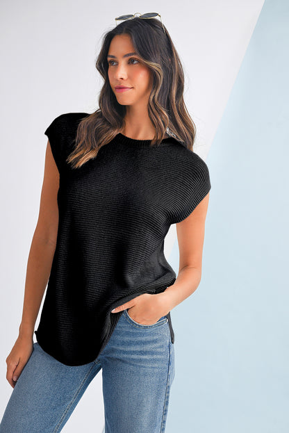 Jet Stream Solid Color Side Slits Sweater Tee