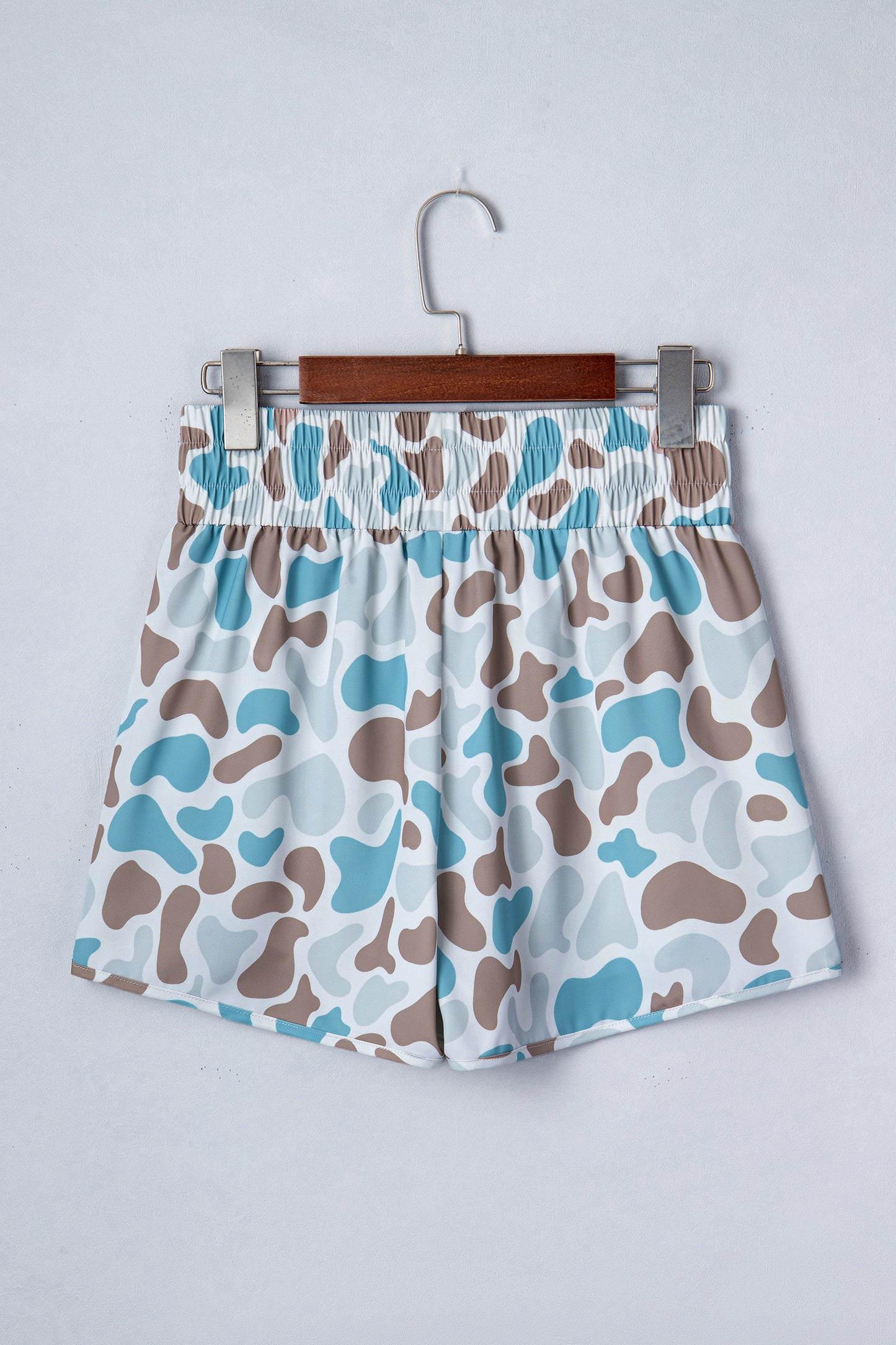 Green Camouflage Print Shirred High Waist Athleisure Shorts