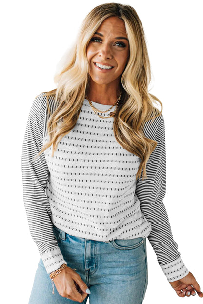 Rose Stripe Raglan Patchwork Long Sleeve Tee