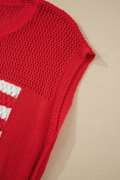 White Flag Graphic Short Sleeve Sweater Top