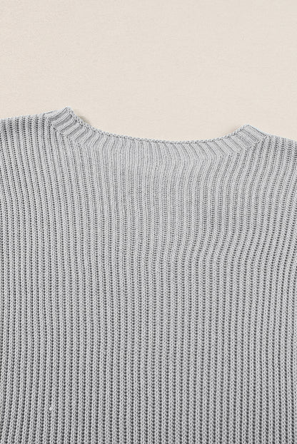 Rose Red Side Slit Short Sleeve Oversized Sweater