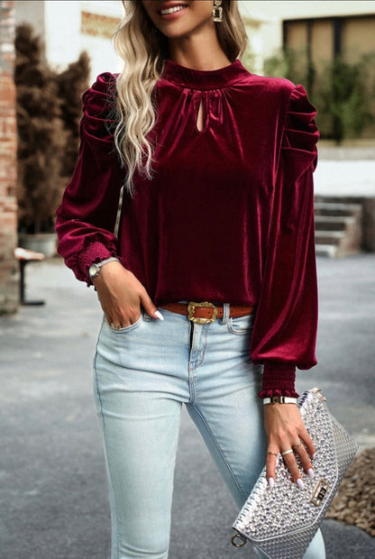 Velvet Puff Sleeve Blouse