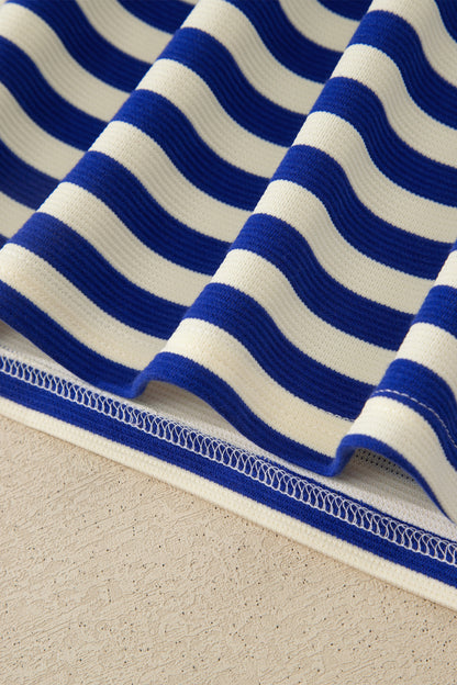 Dark Blue Striped Shift Dress Colorblock V Neck Short Sleeve Casual Summer