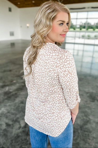 Leopard Tab Sleeve Top- Plus