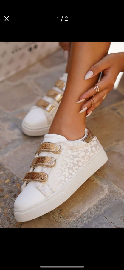 White Leopard Velcro Sneakers