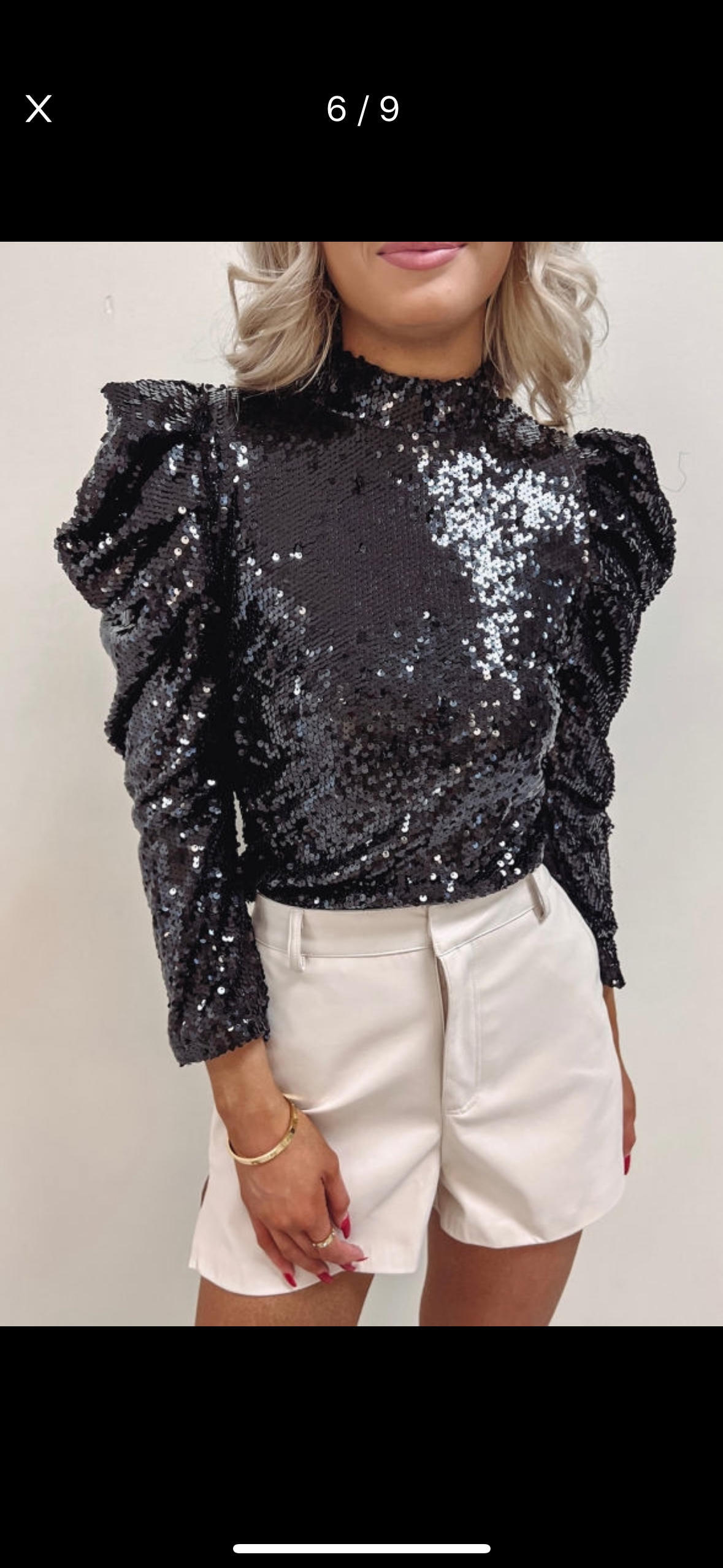 Ruched Puff Sleeve Sequin Top