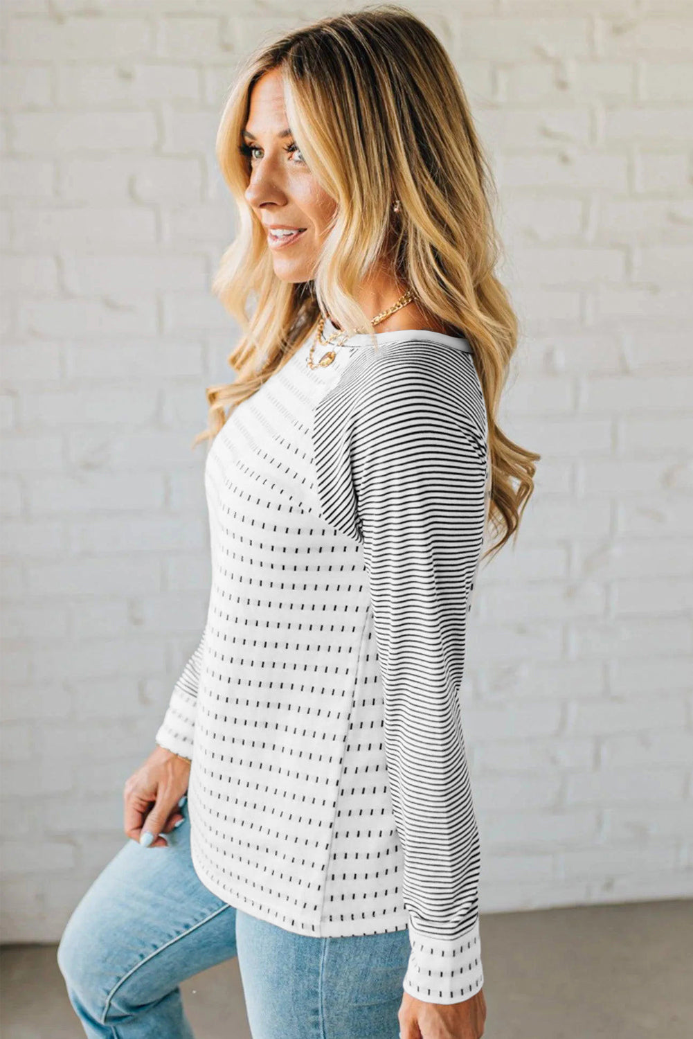 Rose Stripe Raglan Patchwork Long Sleeve Tee