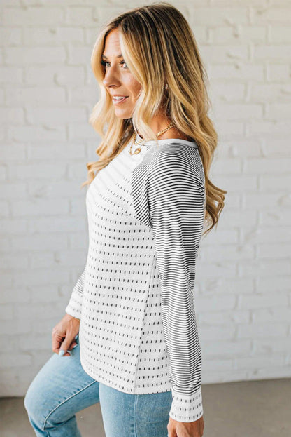 Rose Stripe Raglan Patchwork Long Sleeve Tee