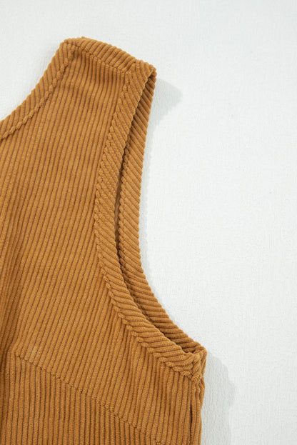 Beige Corduroy Exposed Seam Sleeveless Mini Dress
