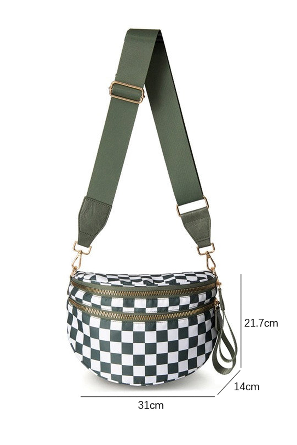 Pink Checkered Print Wide Strap Large Crossbody Bag