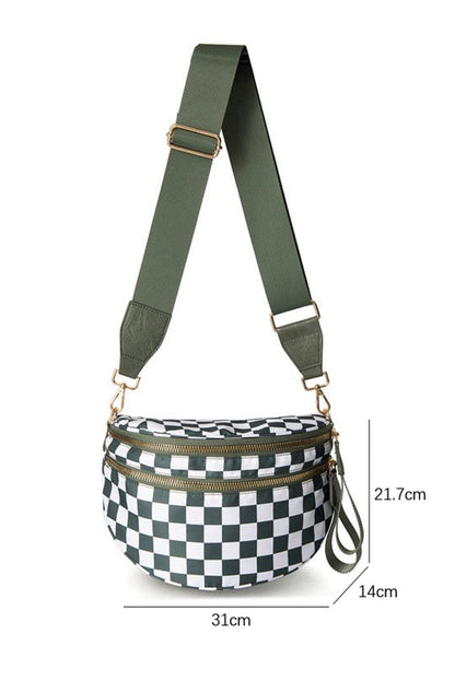 Pink Checkered Print Wide Strap Large Crossbody Bag