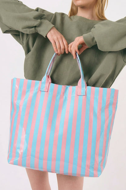 Rainbow Glossy Striped Vinyl Large Tote Bag