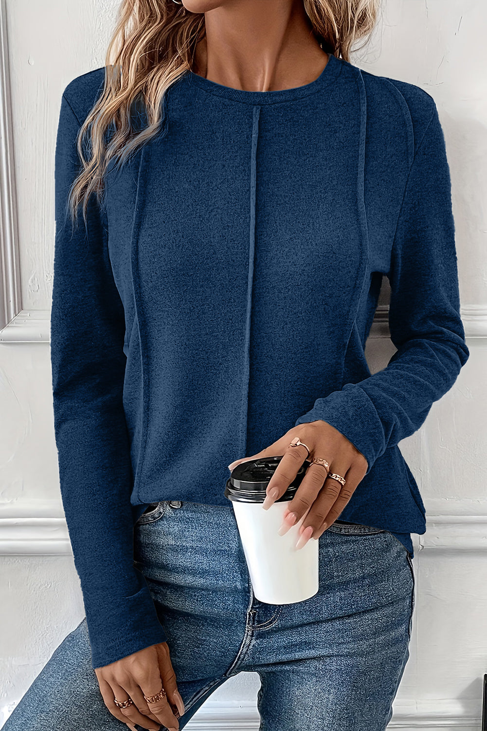 Navy Crew Neck Top