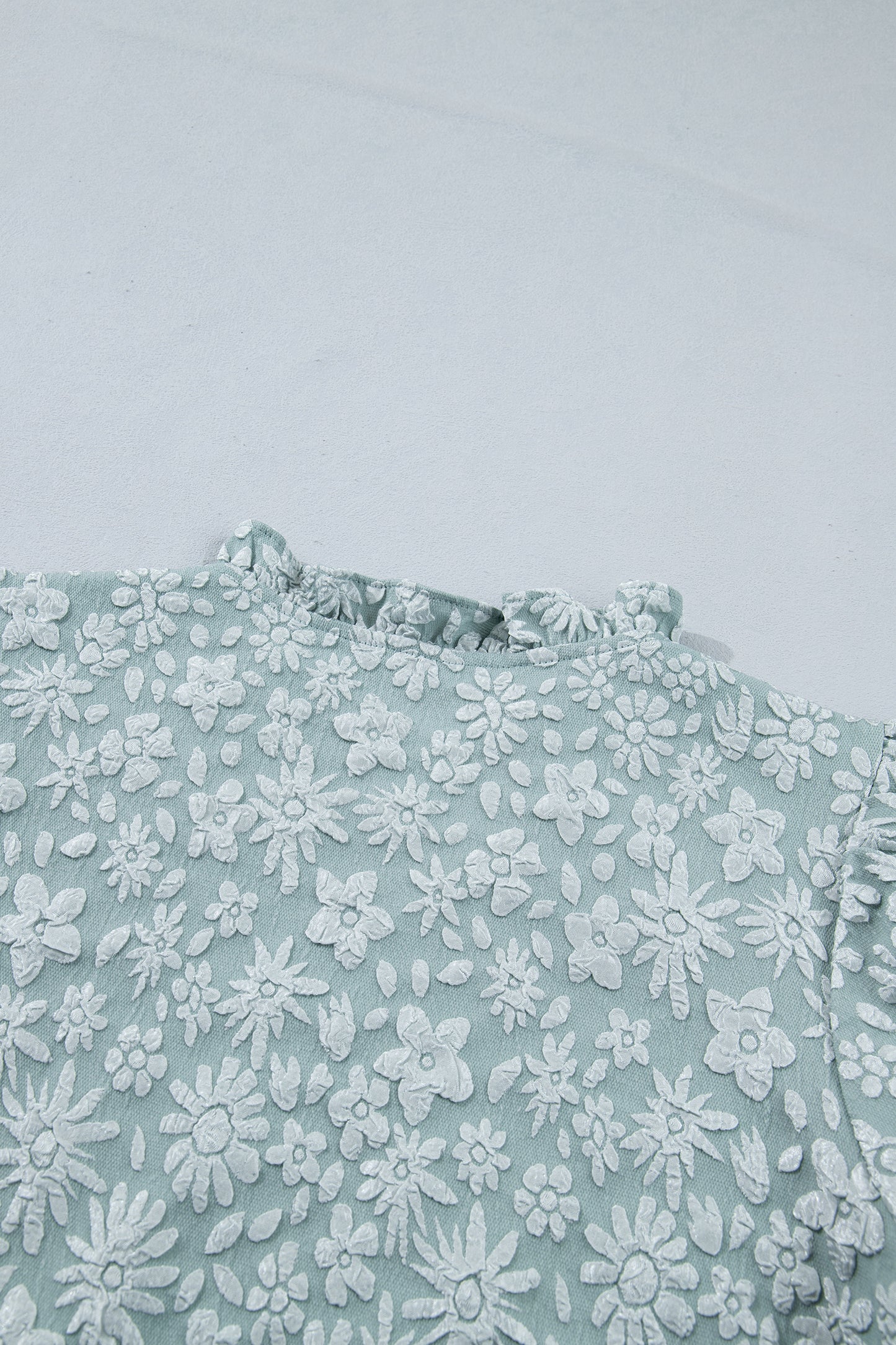 Apricot Pink Floral Textured Jacquard Puff Sleeve Blouse