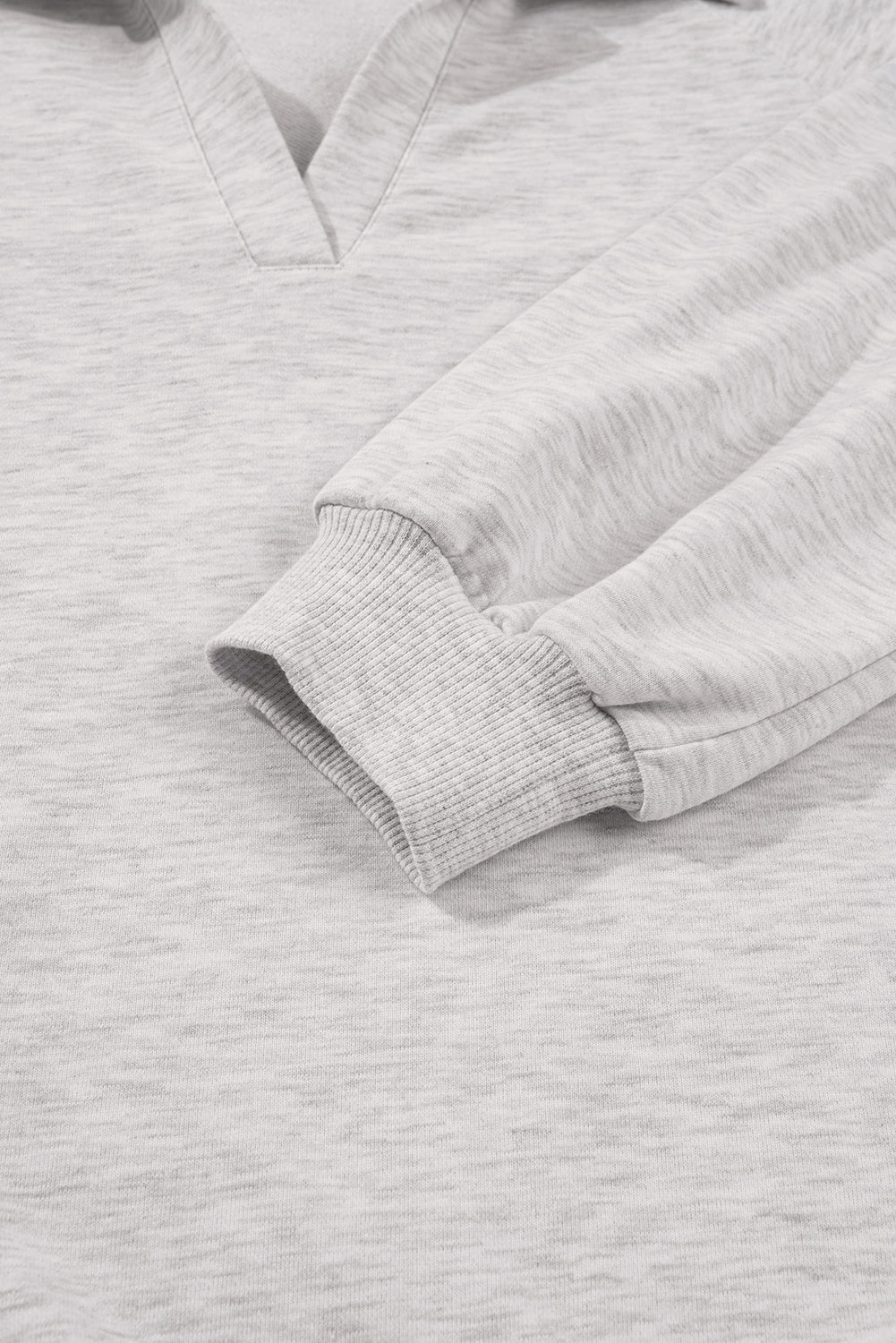 Light Grey Polo Collar V Neck Pullover and Drawstring Sweatpants Set
