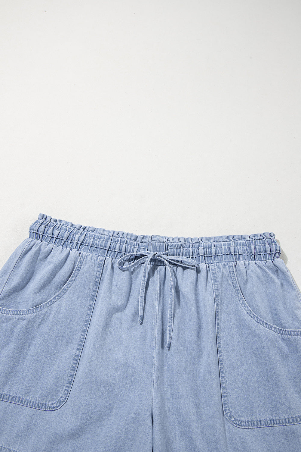 Beau Blue Pocketed Drawstring Plus Size Denim Shorts