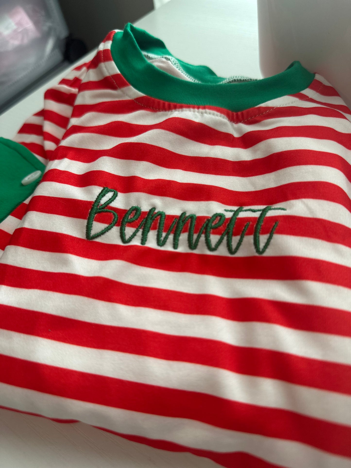 Striped Embroidered Christmas Pajamas