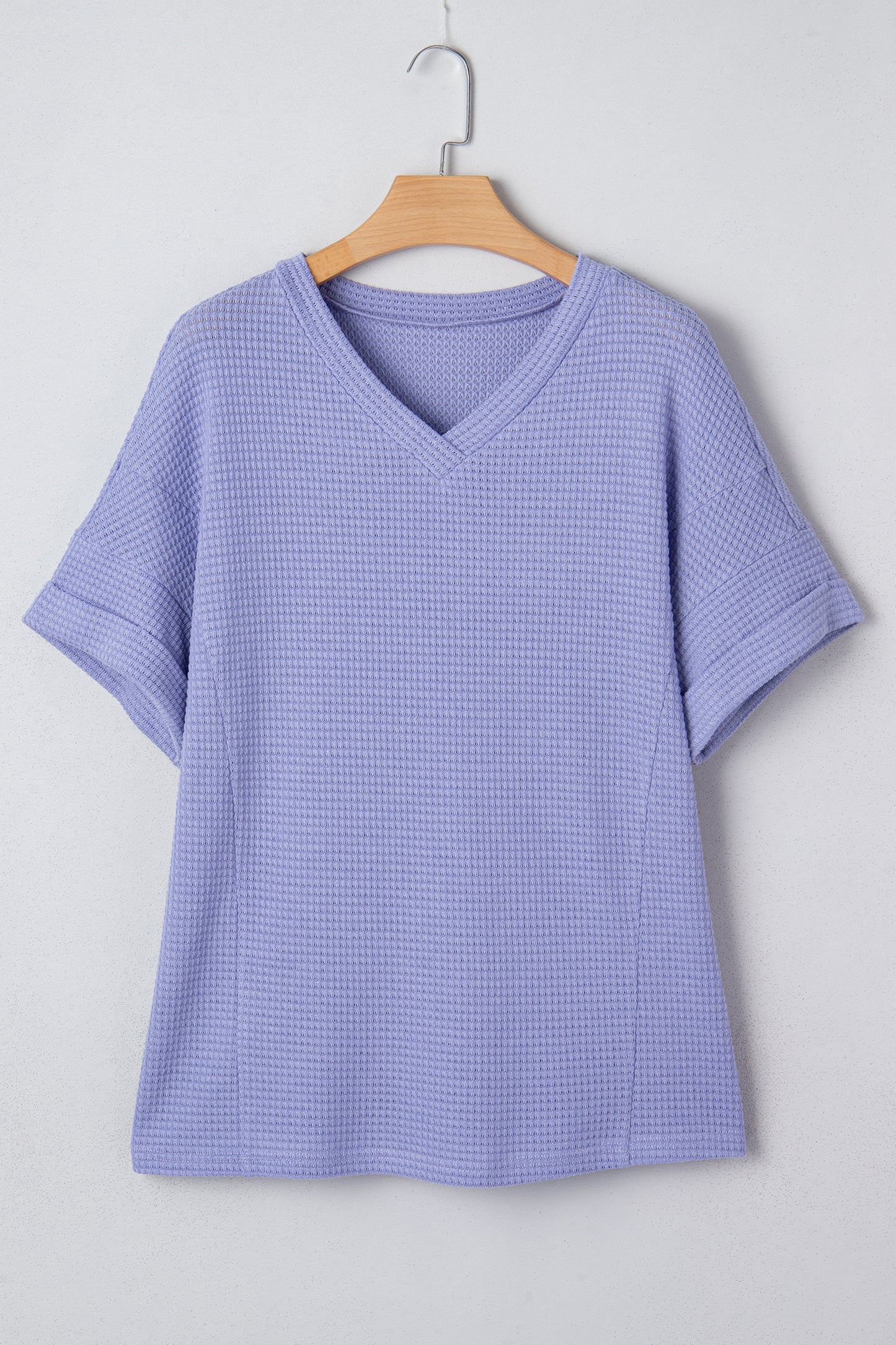 Strawberry Pink Waffle V Neck Short Sleeve Knit Top