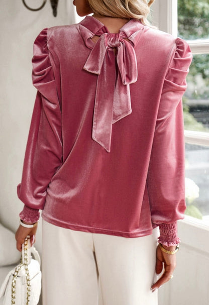 Velvet Puff Sleeve Blouse