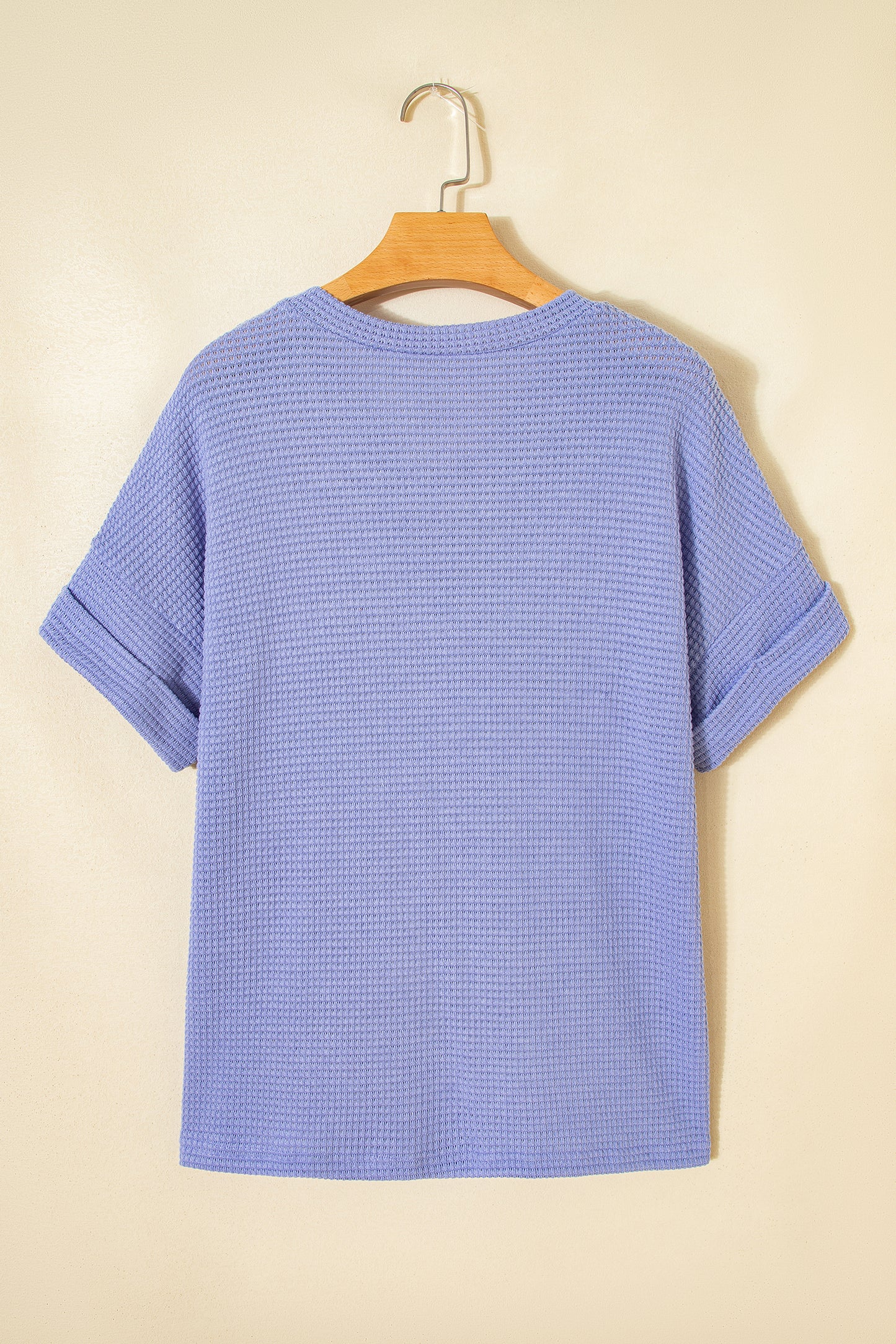 Strawberry Pink Waffle V Neck Short Sleeve Knit Top