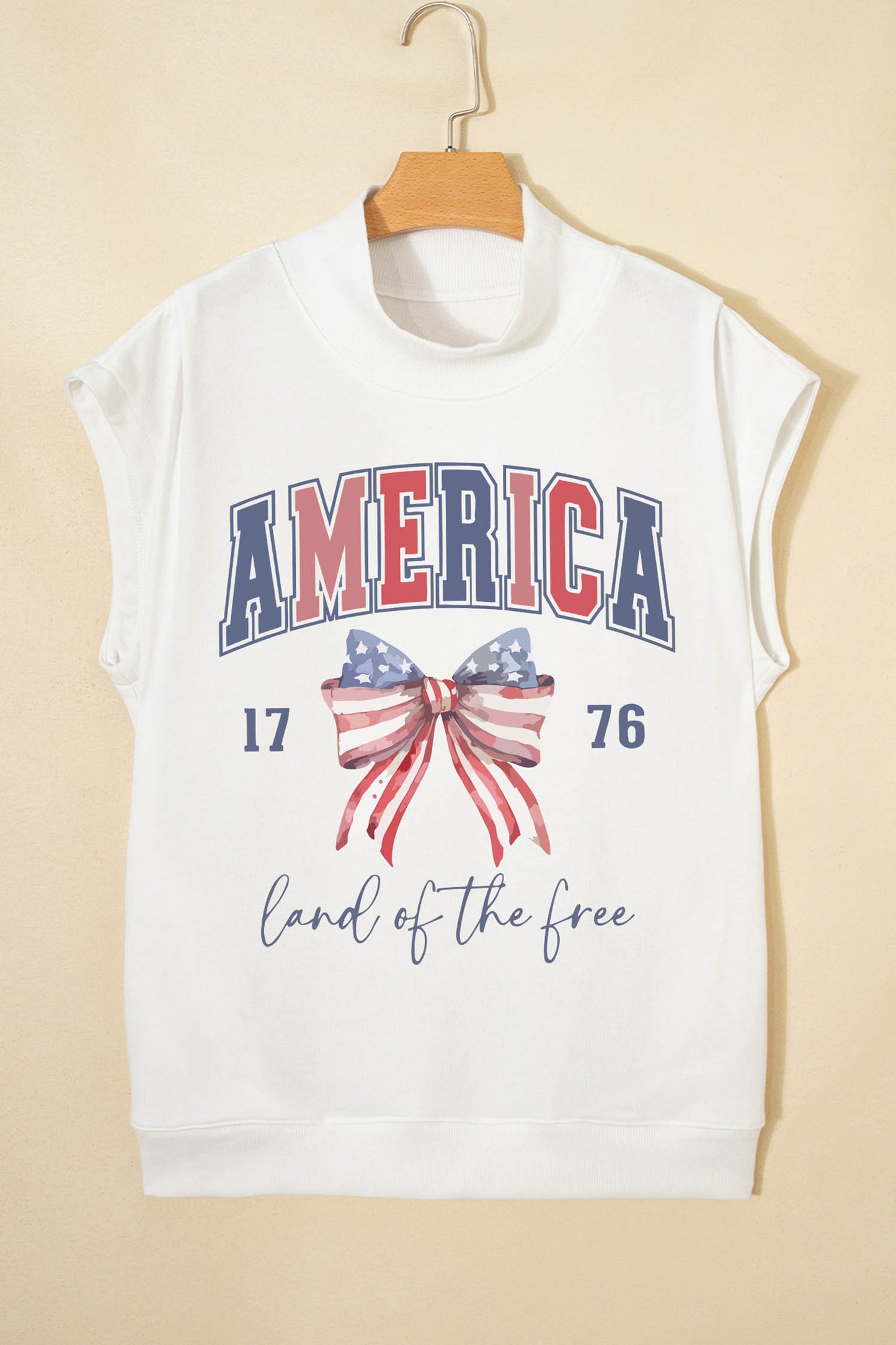 White Patriotic Slogan America Flag Print Mock Neck Tee