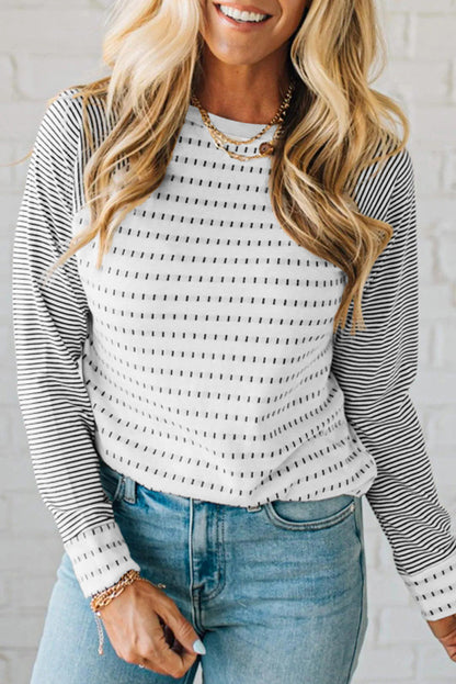 Rose Stripe Raglan Patchwork Long Sleeve Tee