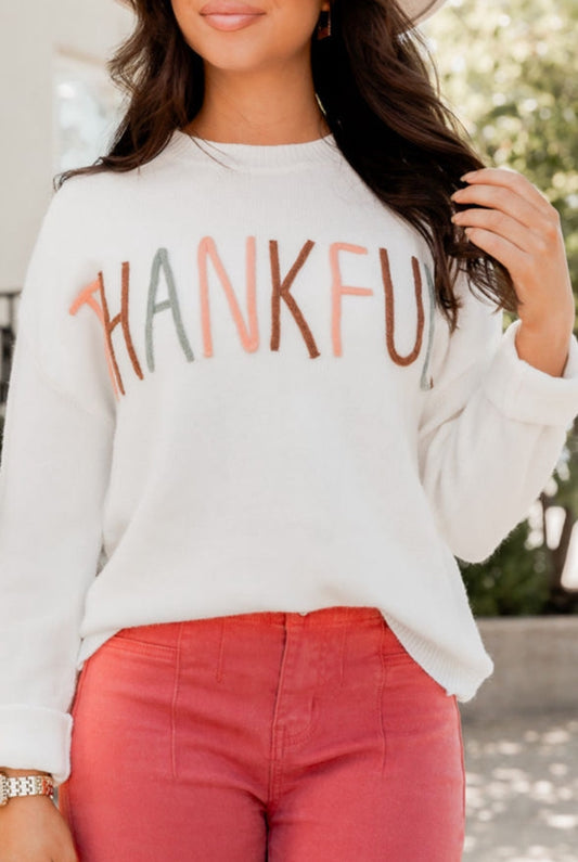 Thankful Embroidered Sweater