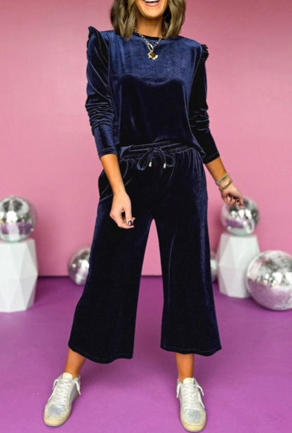 Velvet Ruffled Wide Pant Set