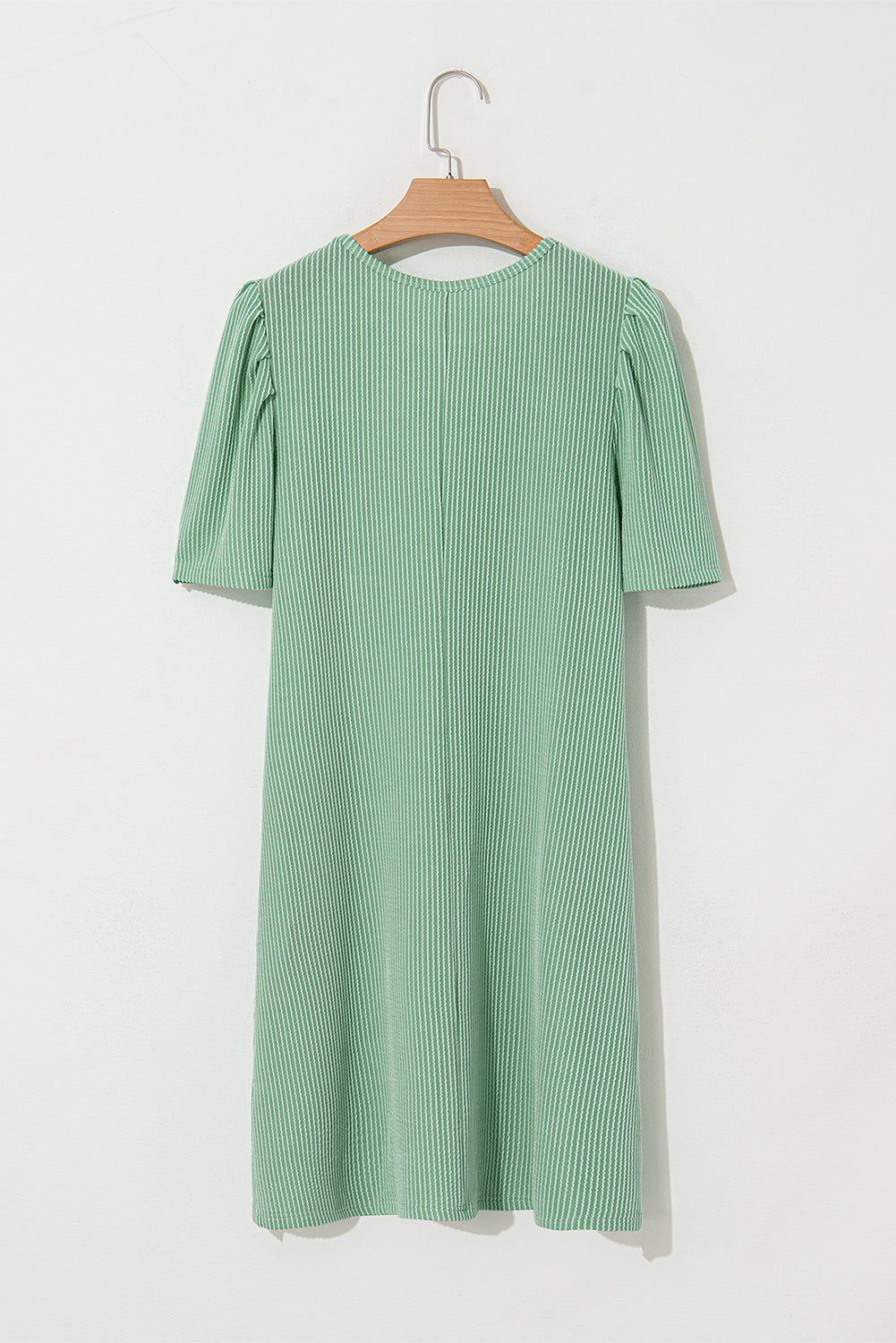 Parchment Corded Crew Neck Puff Sleeve Mini Dress
