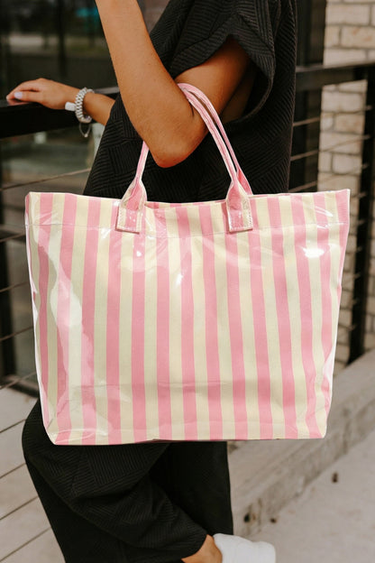 Rainbow Glossy Striped Vinyl Large Tote Bag