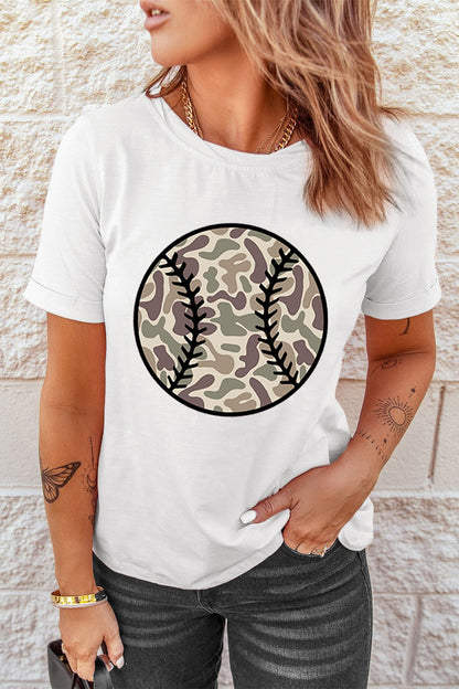 White Camouflage Baseball Womens Casual Tee
