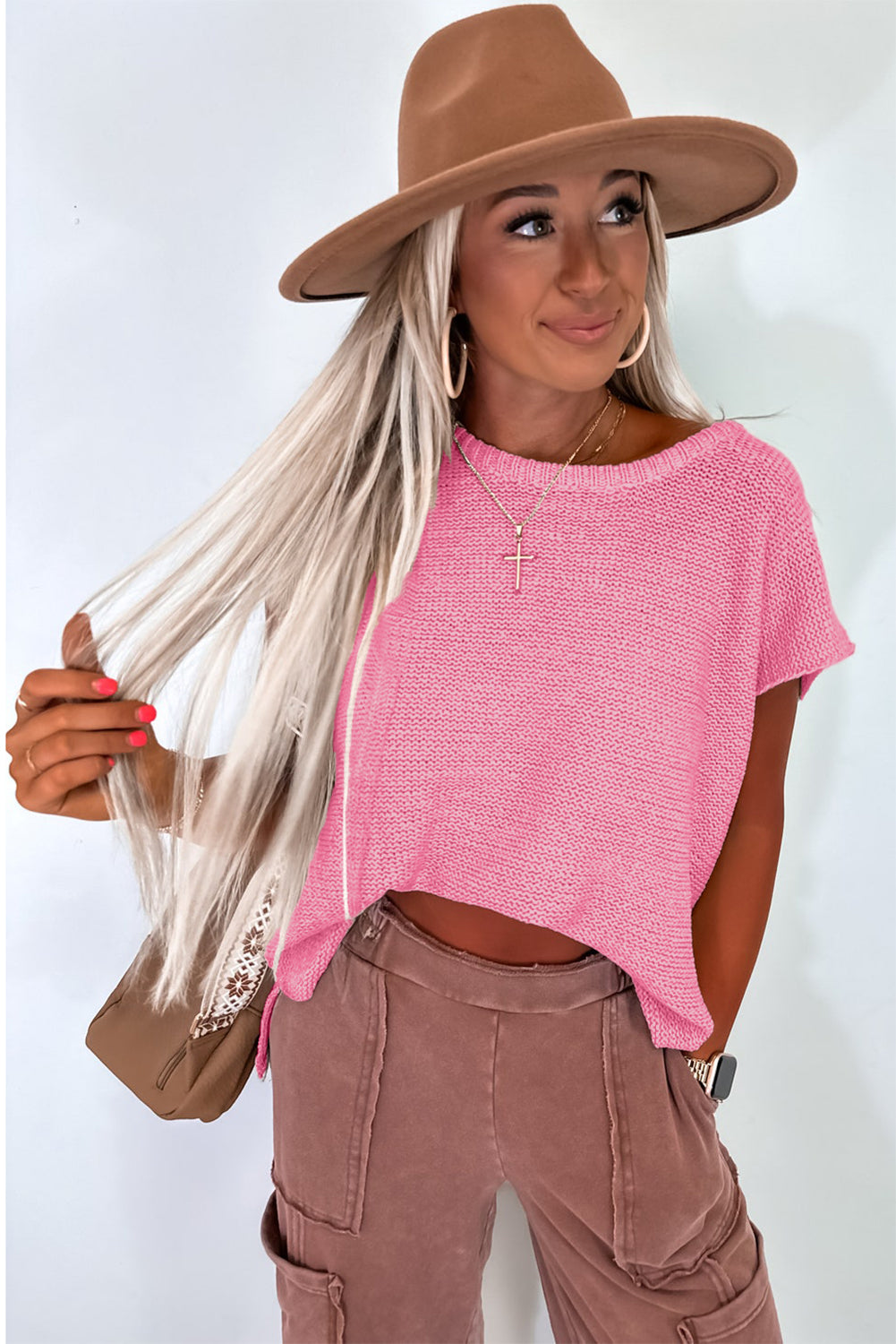 Jet Stream Solid Color Side Slits Sweater Tee