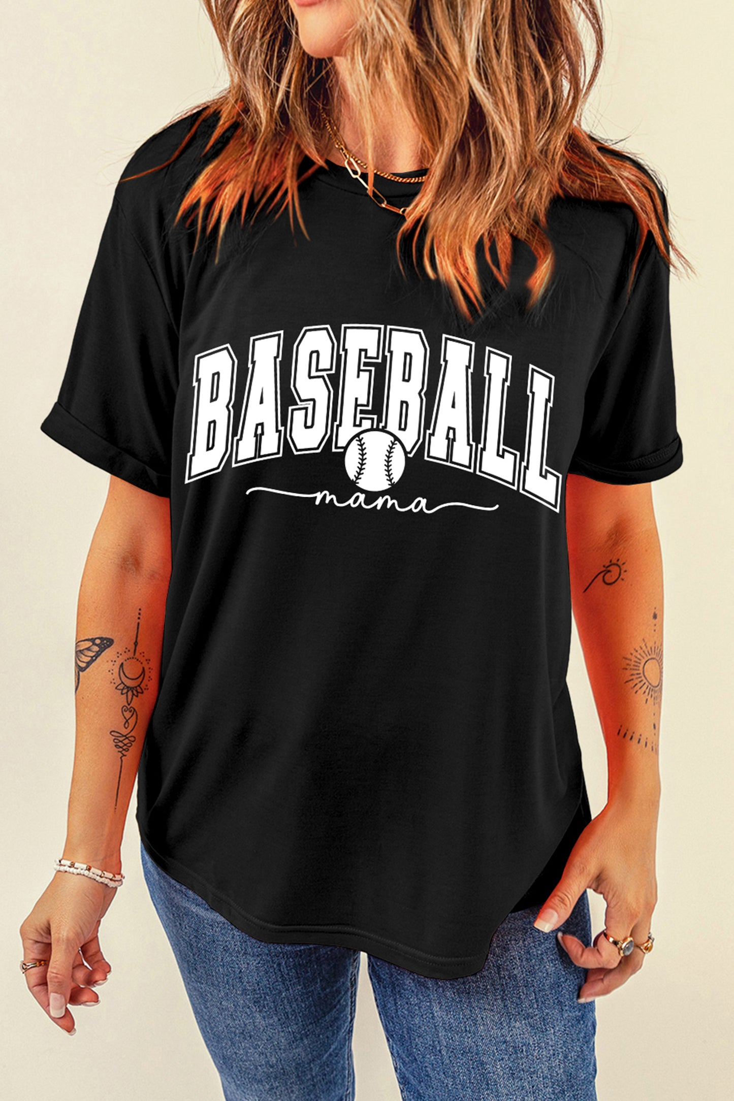 Black BASEBALL mama Game Day Graphic Tee
