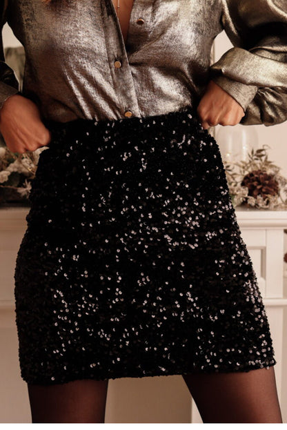 Black Sequin Mini Skirt