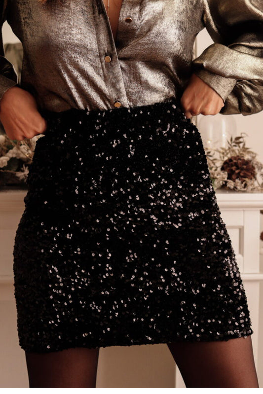 Black Sequin Mini Skirt