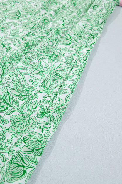 Green Plus Size Contrast Trim Flutter Sleeve Floral Kaftan Maxi Dress