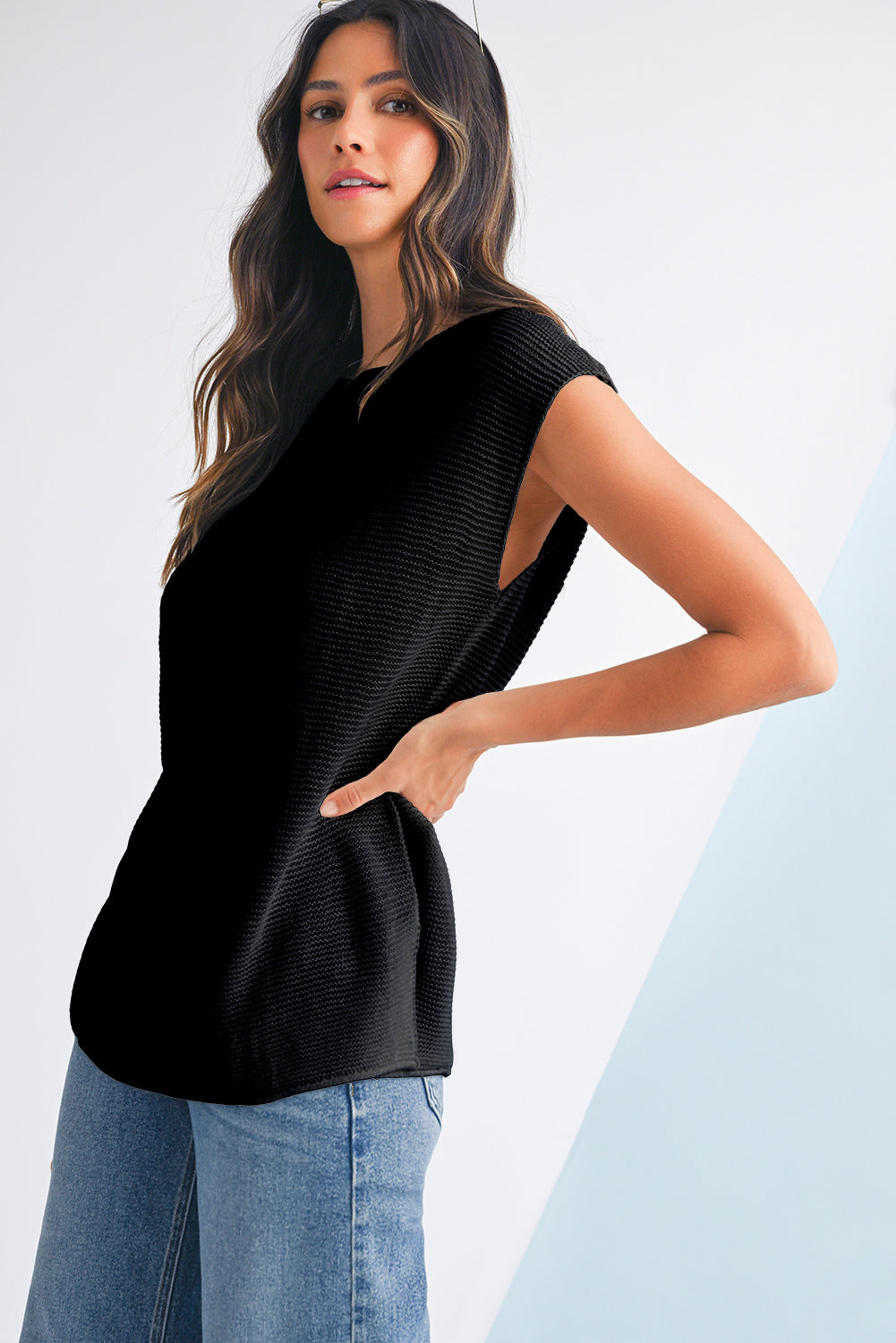 Jet Stream Solid Color Side Slits Sweater Tee