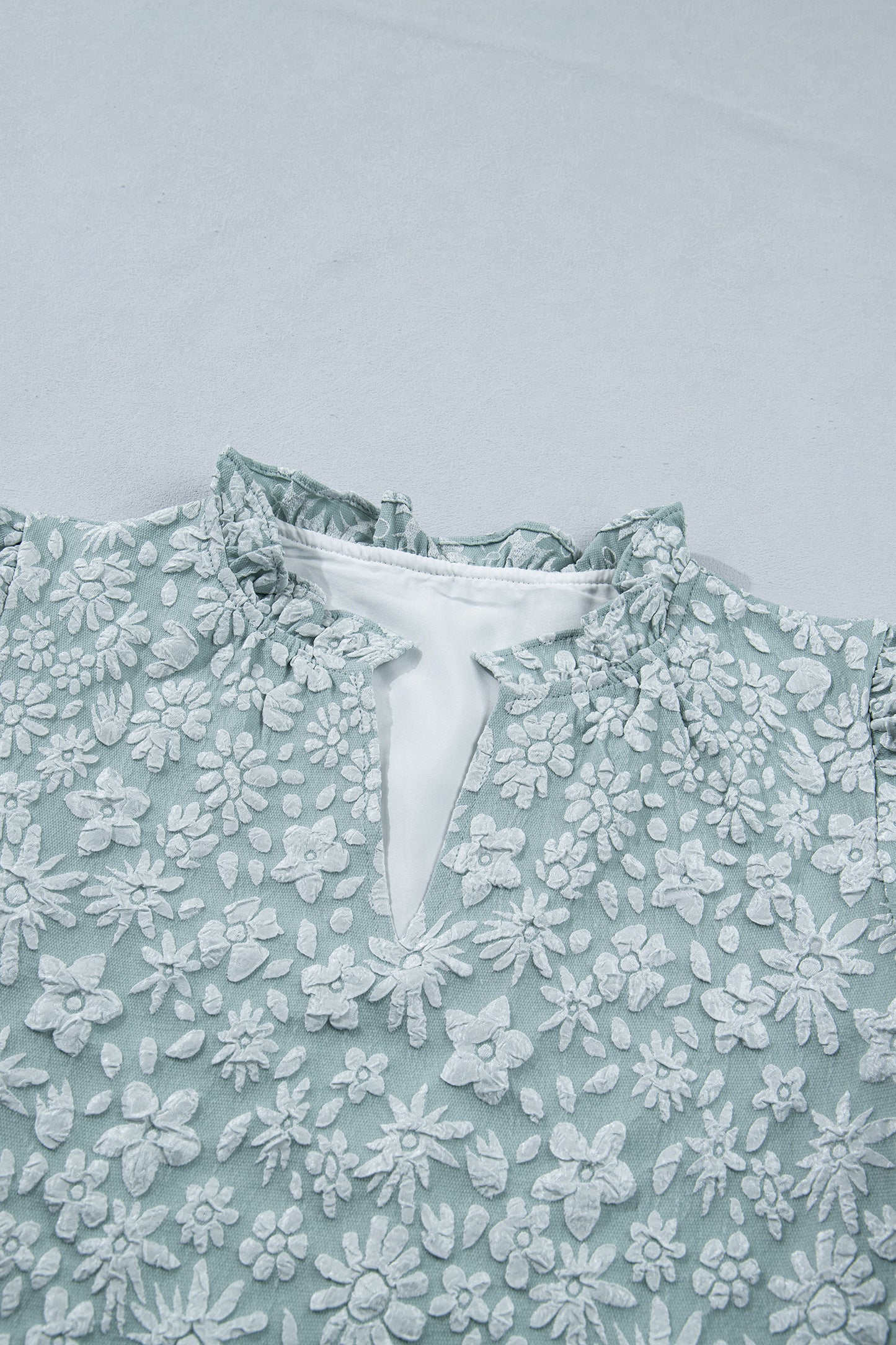 Apricot Pink Floral Textured Jacquard Puff Sleeve Blouse