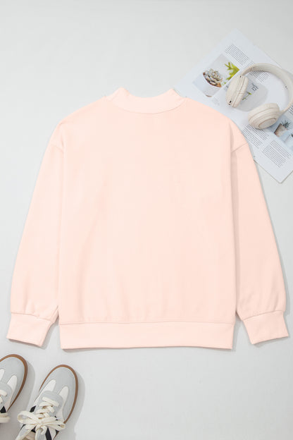 Apricot Pink AMEN Floral Bow Printed Mock Neck Sweatshirt