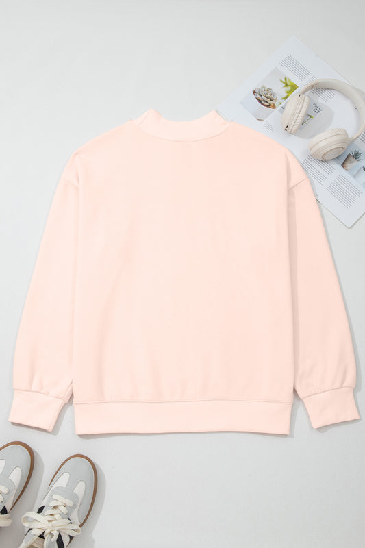 Apricot Pink AMEN Floral Bow Printed Mock Neck Sweatshirt