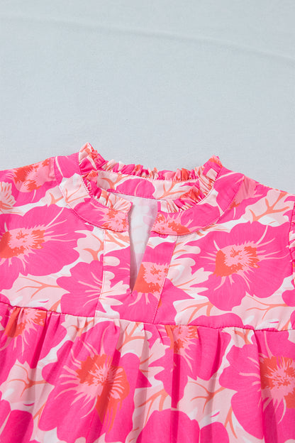 Green Short Bubble Sleeve Summer Floral Blouse