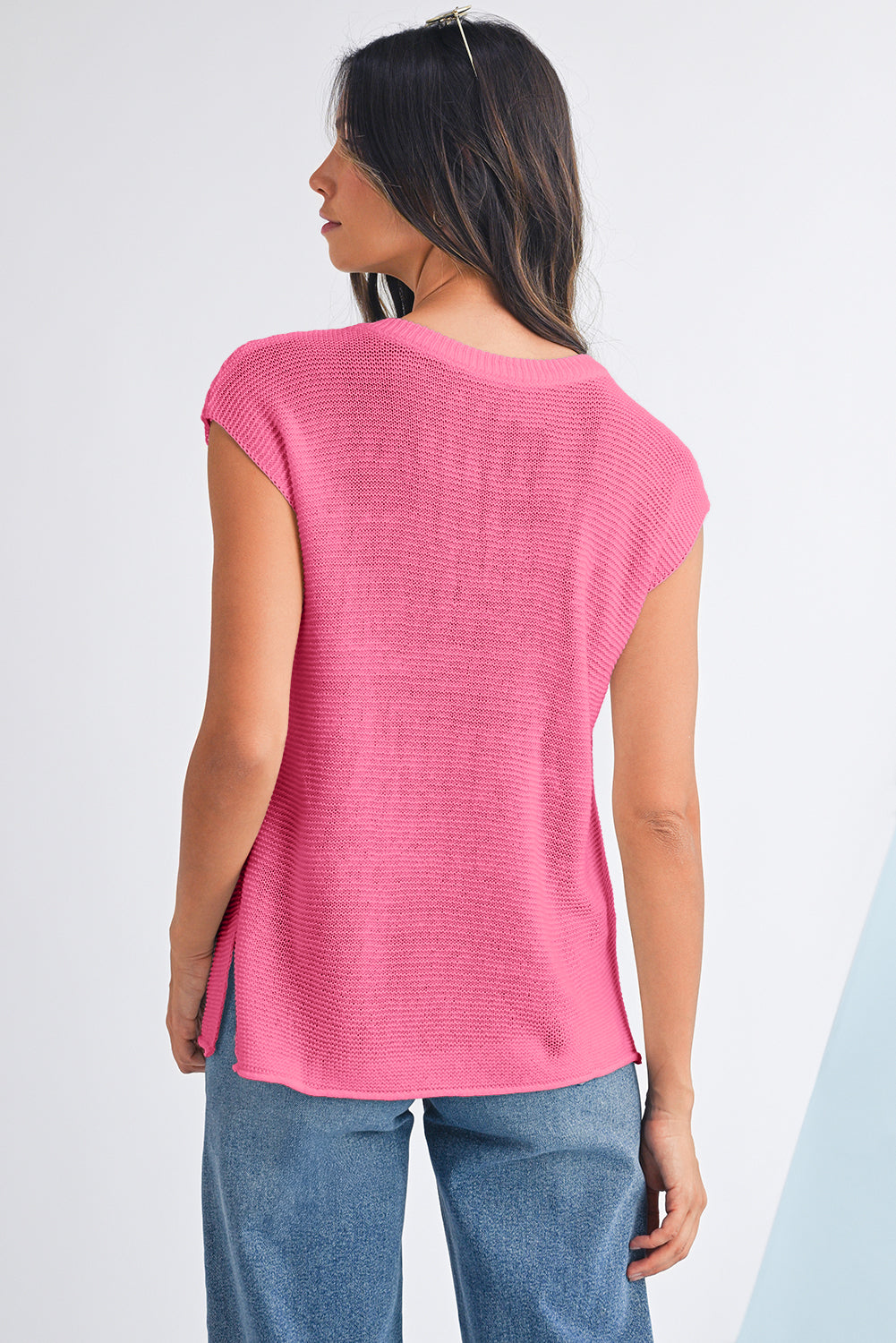 Jet Stream Solid Color Side Slits Sweater Tee